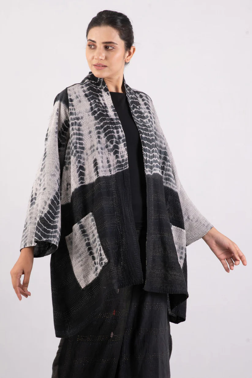 Mieko Mintz-VINTAGE BOTTOM PRINT KANTHA A-LINE JKT