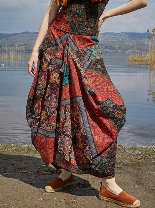 Los Banditos - Gypsy Style Ethnic Print Cotton Long Skirt