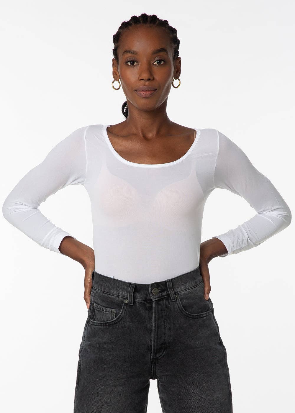 AMB Designs - Solid Scoop Neck Second Skin Top: White