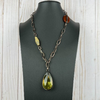 Crystal Pendant & Carnelian Necklace