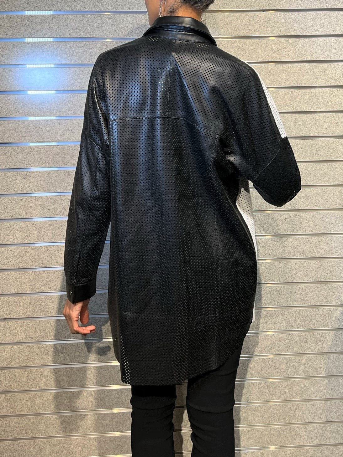 Blu Ice- Perforated Leather Long Shirt/Jacket